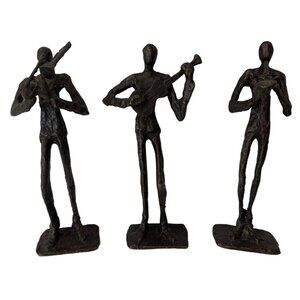 Set Of 3 Bronze (?) Musician Sculptures Playing Guitar trombone & saxophone